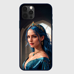 Чехол для iPhone 12 Pro Девушка принцесса с синими волосами, цвет: 3D-черный