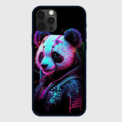 Чехол для iPhone 12 Pro Панда в красках киберпанк, цвет: 3D-черный