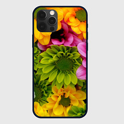 Чехол для iPhone 12 Pro Паттерн цветочный, цвет: 3D-черный