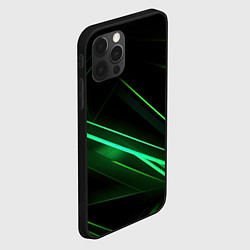 Чехол для iPhone 12 Pro Green lines black backgrouns, цвет: 3D-черный — фото 2