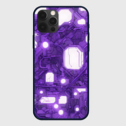 Чехол для iPhone 12 Pro Фиолетовые кибернетические схемы неон, цвет: 3D-черный