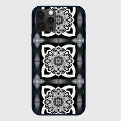 Чехол для iPhone 12 Pro Квадратная мандала узор, цвет: 3D-черный