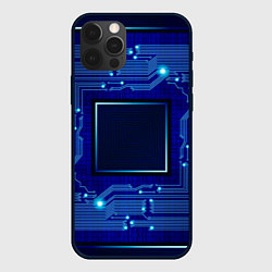 Чехол для iPhone 12 Pro Технический синий паттерн, цвет: 3D-черный