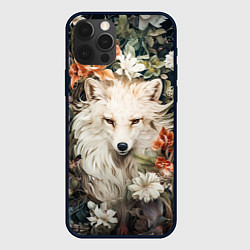 Чехол для iPhone 12 Pro Белая лисица в кустах цветов, цвет: 3D-черный