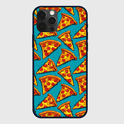 Чехол для iPhone 12 Pro Кусочки пиццы на синем фоне, цвет: 3D-черный