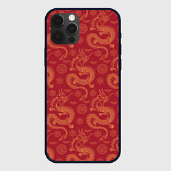 Чехол для iPhone 12 Pro Dragon red pattern, цвет: 3D-черный