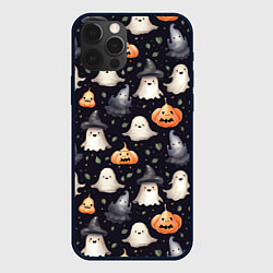 Чехол для iPhone 12 Pro Милые привидения и хэллуинские тыквы - паттерн, цвет: 3D-черный