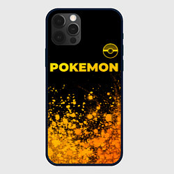 Чехол для iPhone 12 Pro Pokemon - gold gradient: символ сверху, цвет: 3D-черный