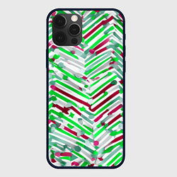 Чехол для iPhone 12 Pro Новогодние линии зелёный и красный, цвет: 3D-черный