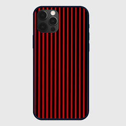 Чехол для iPhone 12 Pro Красно-чёрный полосатый, цвет: 3D-черный