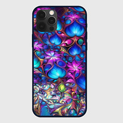 Чехол для iPhone 12 Pro Абстракция синие листья и фиолетовый цветы, цвет: 3D-черный