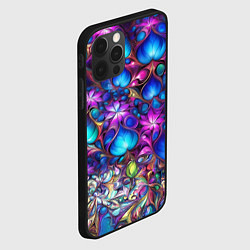 Чехол для iPhone 12 Pro Абстракция синие листья и фиолетовый цветы, цвет: 3D-черный — фото 2