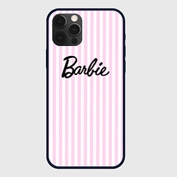 Чехол для iPhone 12 Pro Barbie - классическая розово-белая полоска, цвет: 3D-черный