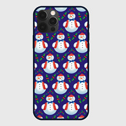 Чехол для iPhone 12 Pro Милые снеговики - зимний узор, цвет: 3D-черный