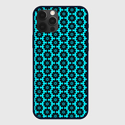 Чехол для iPhone 12 Pro Стилизованные цветы чёрно-голубой, цвет: 3D-черный