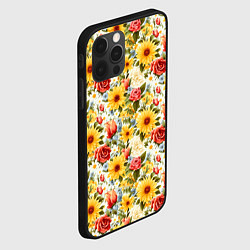Чехол для iPhone 12 Pro Паттерн из желтых и красных цветов, цвет: 3D-черный — фото 2