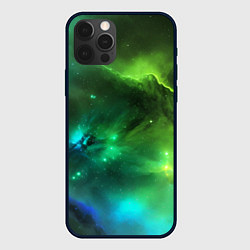 Чехол для iPhone 12 Pro Бескрайний космос зелёный, цвет: 3D-черный