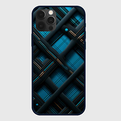 Чехол для iPhone 12 Pro Тёмно-синяя диагональная клетка, цвет: 3D-черный