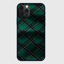 Чехол для iPhone 12 Pro Тёмно-зелёная диагональная шотландская клетка, цвет: 3D-черный