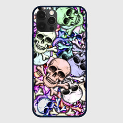 Чехол для iPhone 12 Pro Черепа с костями паттерн, цвет: 3D-черный