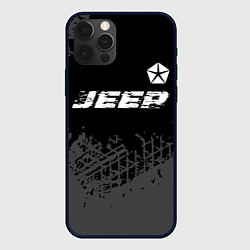 Чехол для iPhone 12 Pro Jeep speed на темном фоне со следами шин посередин, цвет: 3D-черный