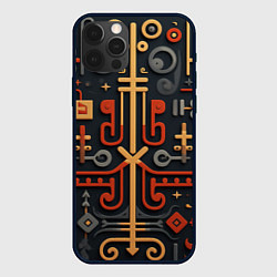 Чехол для iPhone 12 Pro Абстрактный паттерн в славянском стиле на тёмном ф, цвет: 3D-черный