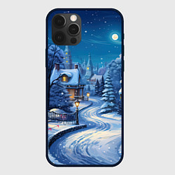 Чехол для iPhone 12 Pro Новогодняя ночь в деревушке, цвет: 3D-черный