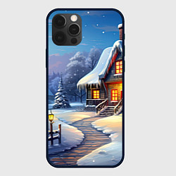 Чехол для iPhone 12 Pro Новый год зимний фон, цвет: 3D-черный