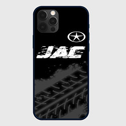 Чехол для iPhone 12 Pro JAC speed на темном фоне со следами шин посередине, цвет: 3D-черный