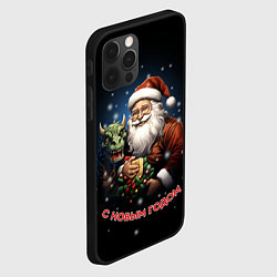 Чехол для iPhone 12 Pro Дед мороз с драконом, цвет: 3D-черный — фото 2