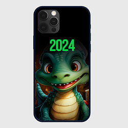 Чехол для iPhone 12 Pro 2024 зеленый дракончик, цвет: 3D-черный