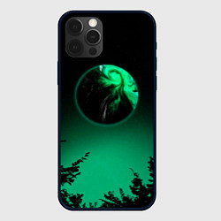 Чехол для iPhone 12 Pro Неоновая зеленая луна, цвет: 3D-черный