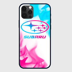 Чехол для iPhone 12 Pro Subaru neon gradient style, цвет: 3D-черный