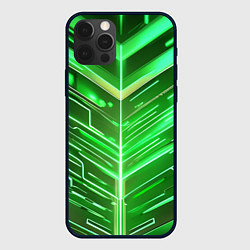 Чехол для iPhone 12 Pro Зелёные неон полосы киберпанк, цвет: 3D-черный