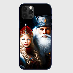 Чехол для iPhone 12 Pro Дед Мороз и Снегурочка в русских нарядах, цвет: 3D-черный