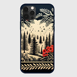 Чехол для iPhone 12 Pro Новогодний лес с узорами, цвет: 3D-черный