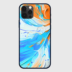 Чехол для iPhone 12 Pro Голубая и оранжевая краска, цвет: 3D-черный