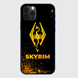 Чехол для iPhone 12 Pro Skyrim - gold gradient, цвет: 3D-черный