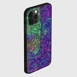 Чехол для iPhone 12 Pro Вьющийся узор фиолетовый и зелёный, цвет: 3D-черный — фото 2