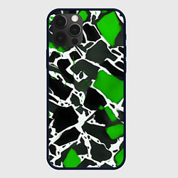 Чехол для iPhone 12 Pro Кляксы чёрные и зелёные, цвет: 3D-черный