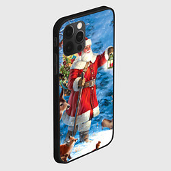 Чехол для iPhone 12 Pro Дед Мороз в лесу с животными, цвет: 3D-черный — фото 2