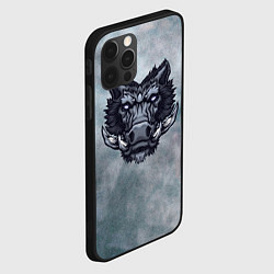 Чехол для iPhone 12 Pro Стальной дикий кабан на сером фоне, цвет: 3D-черный — фото 2