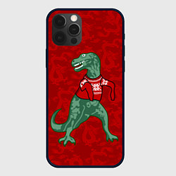 Чехол для iPhone 12 Pro Динозавр в свитере - новогодние драконы, цвет: 3D-черный