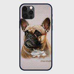 Чехол для iPhone 12 Pro Французский палевый бульдог на кирпичной стене, цвет: 3D-черный