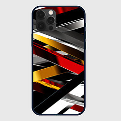 Чехол iPhone 12 Pro Металлические красные и белые полосы
