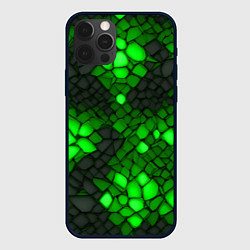 Чехол для iPhone 12 Pro Зелёный трескающийся камень, цвет: 3D-черный