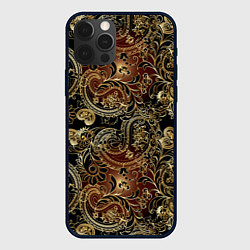 Чехол для iPhone 12 Pro Золотые узоры пейсли, цвет: 3D-черный
