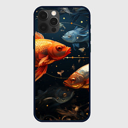 Чехол для iPhone 12 Pro Рыбки на темном фоне, цвет: 3D-черный