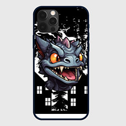 Чехол для iPhone 12 Pro Злой дракон на черном фоне, цвет: 3D-черный