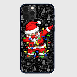 Чехол для iPhone 12 Pro Санта Клаус с гирляндой, цвет: 3D-черный
